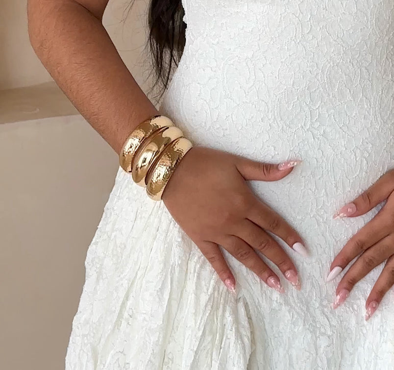 Chunky large bangle gold 2pcs set