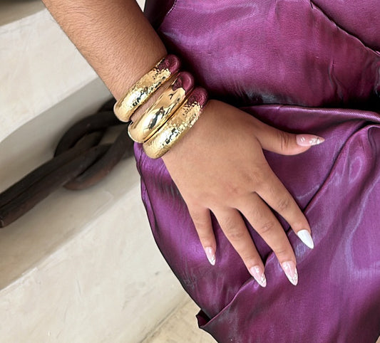 Chunky large bangle gold 2pcs set