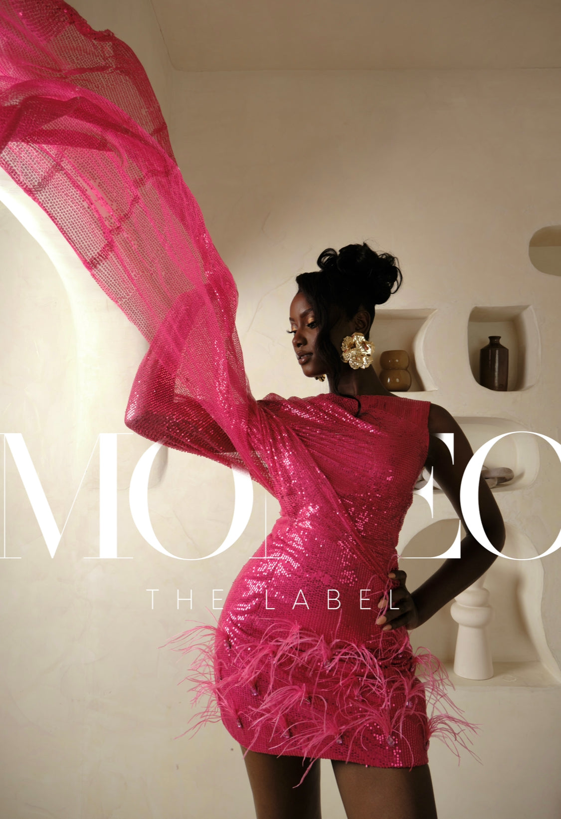 Delina Feather Mini in Hot Pink