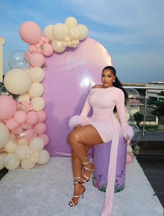 Nyla Detachable feather cuffs dress mini