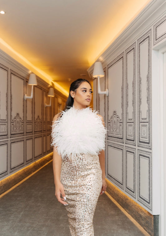 Rokeya Ivory & Gold Feather Set.
