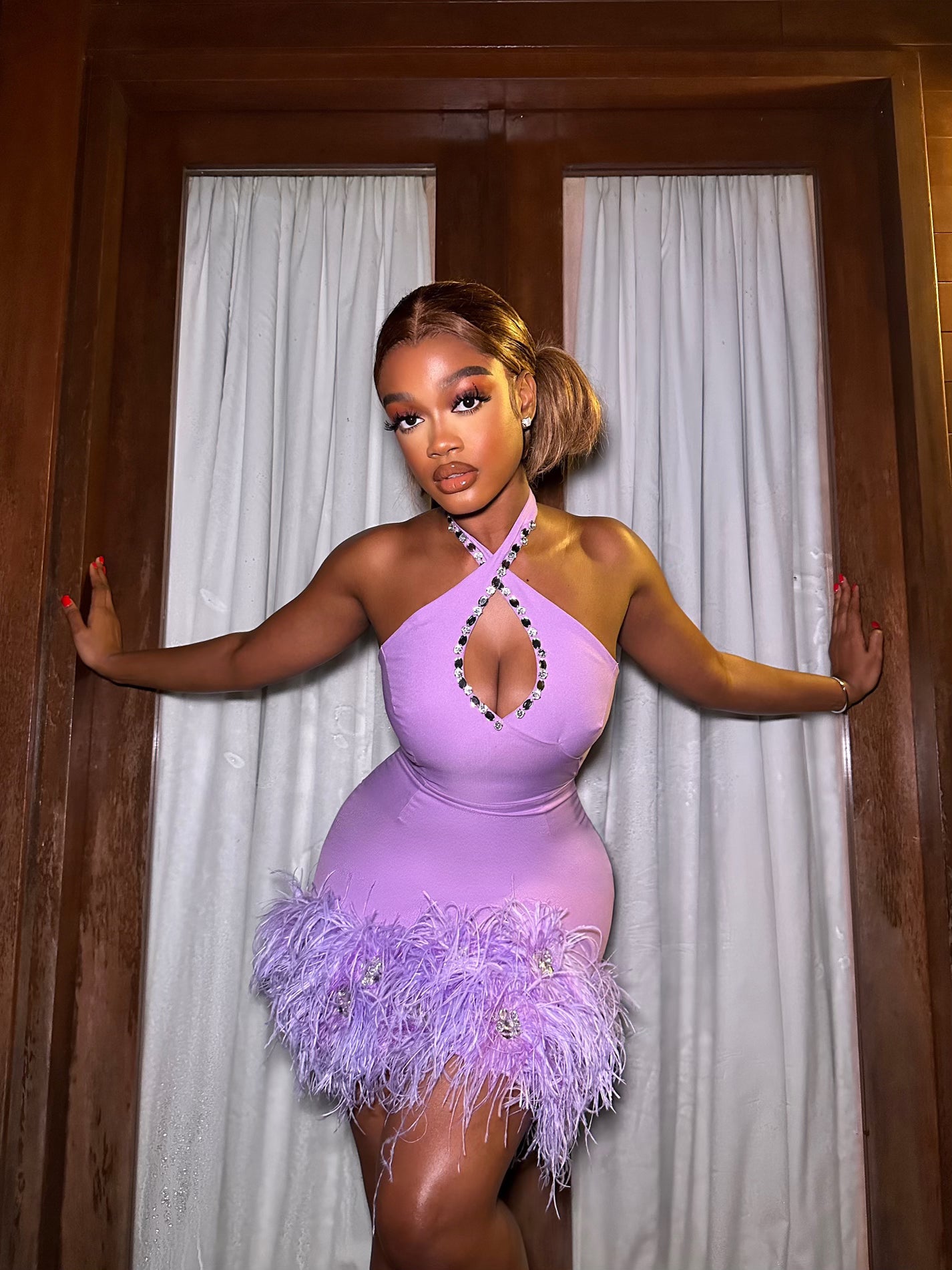 Celine Feather Embellished Dress. moneothelabel