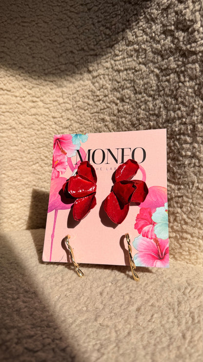 Red earring set + asymmetric stud