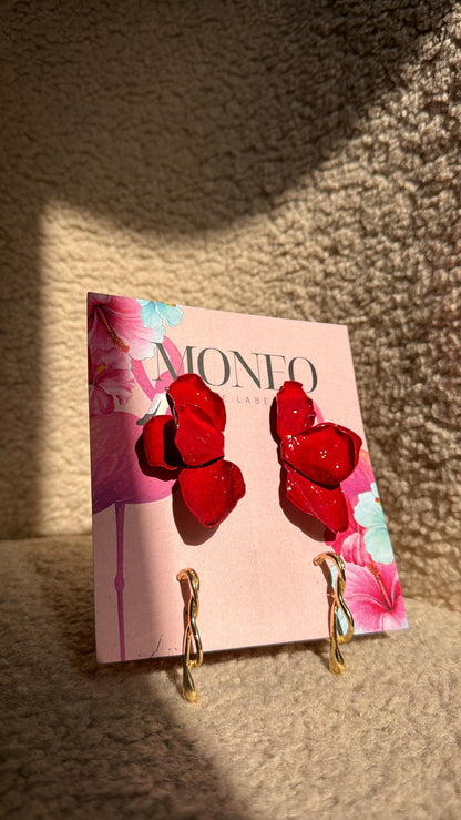 Red earring set + asymmetric stud