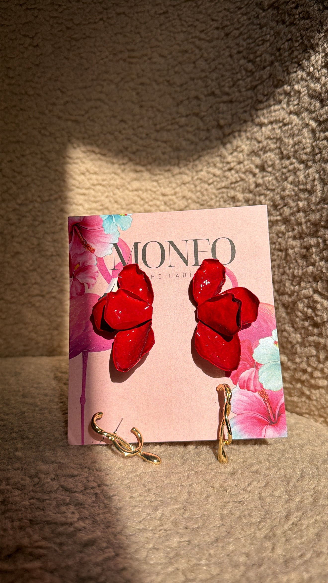 Red earring set + asymmetric stud