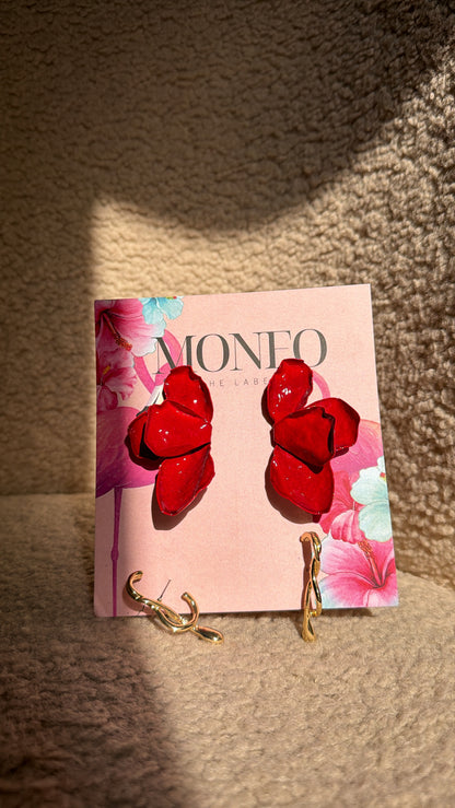 Red earring set + asymmetric stud