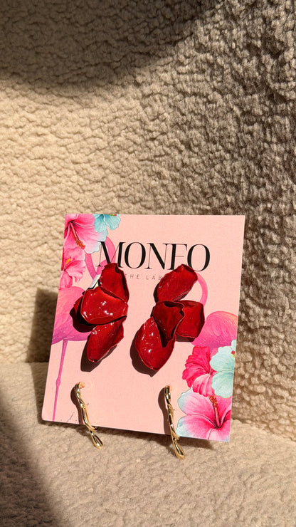 Red earring set + asymmetric stud