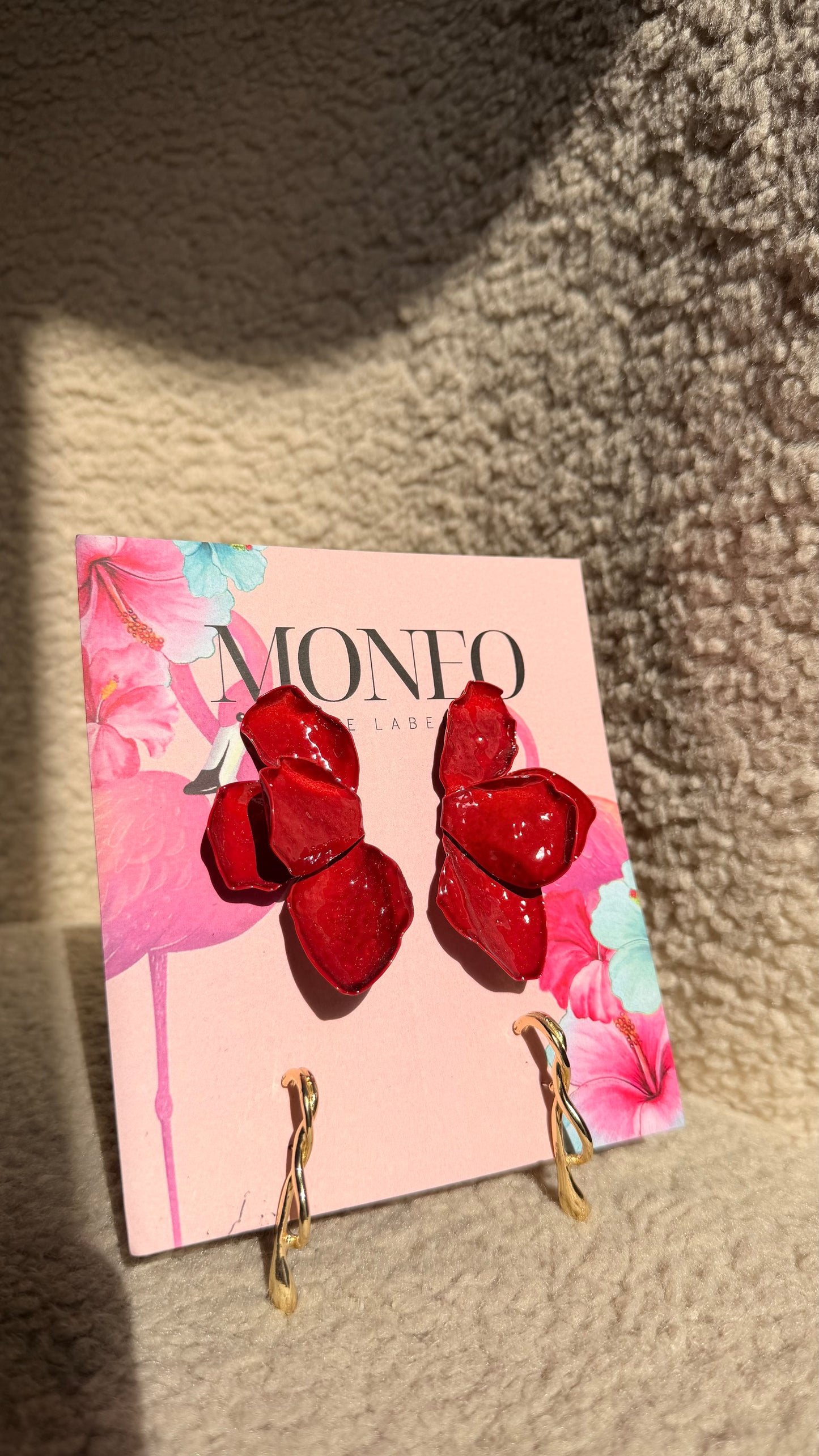 Red earring set + asymmetric stud