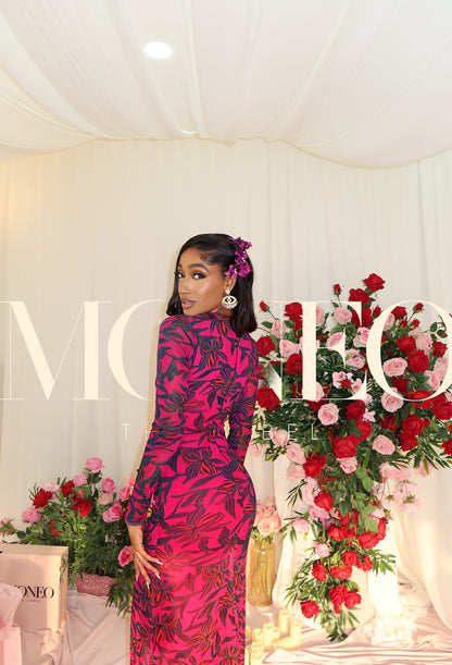 Jasmine magenta - Beaded Mesh dress