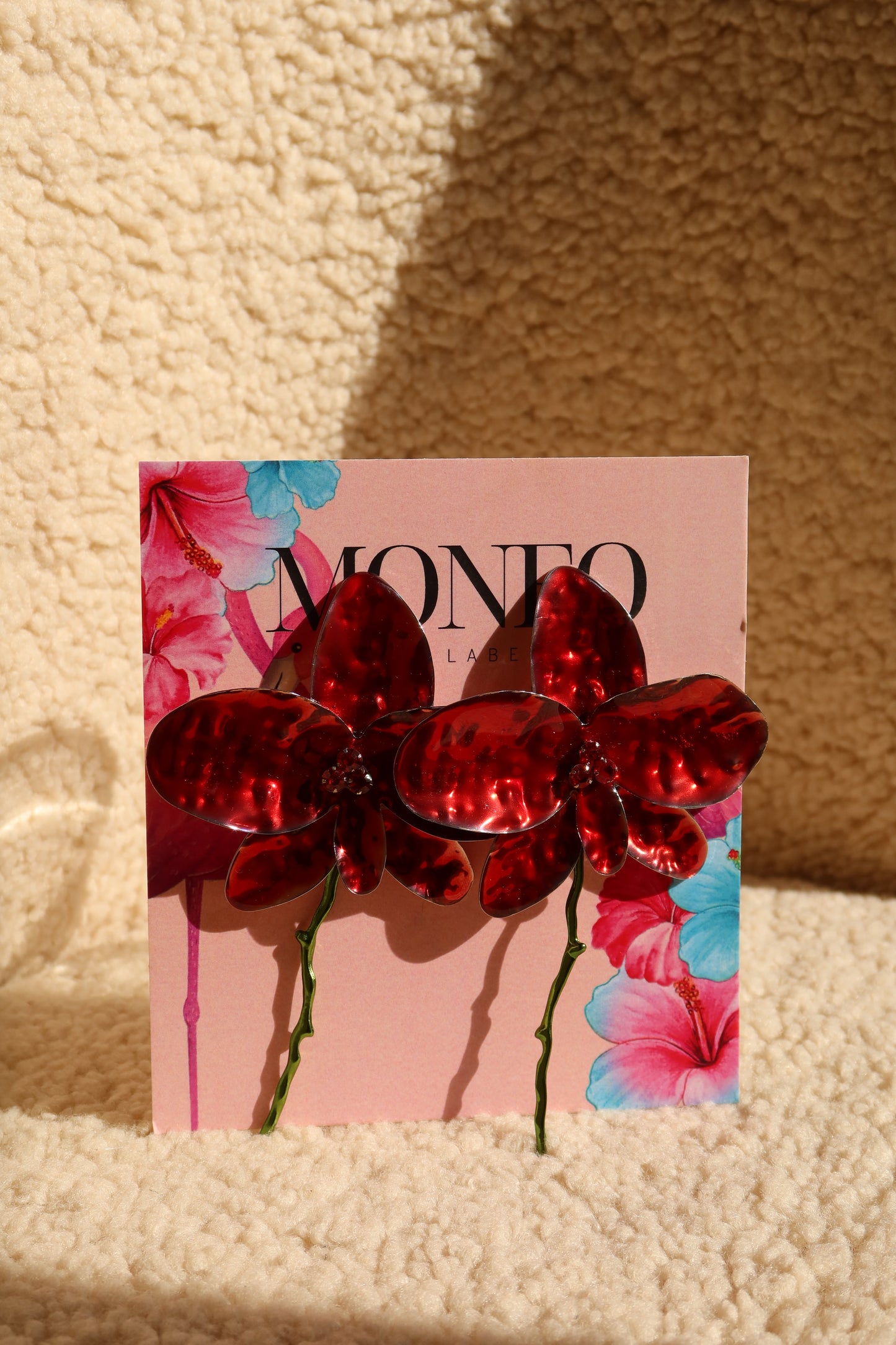 Vintage Cherry Red flower earring.