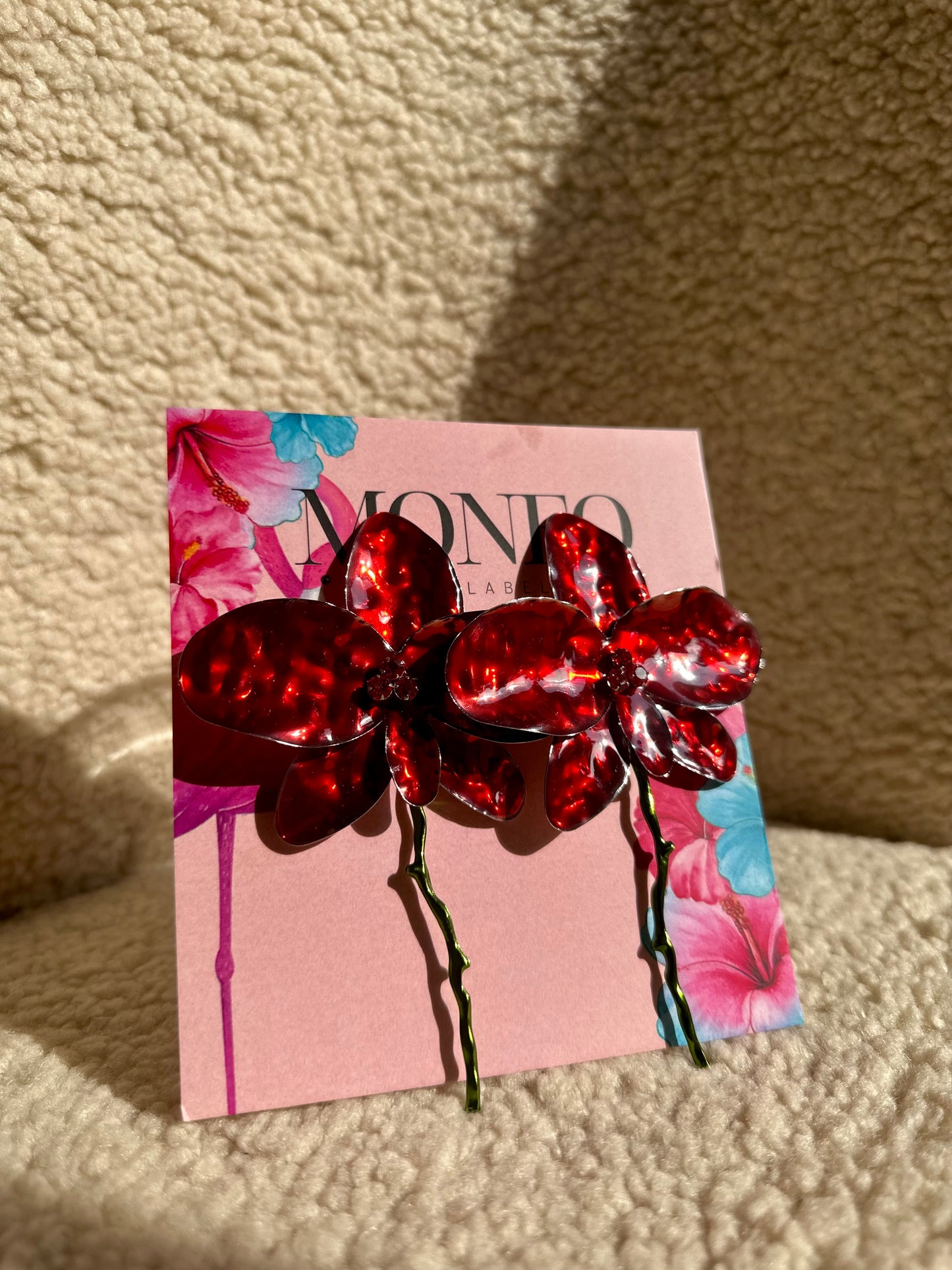 Vintage Cherry Red flower earring.