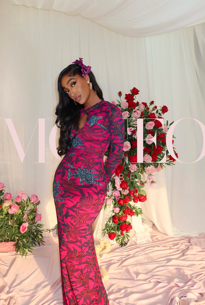 Jasmine magenta - Beaded Mesh dress