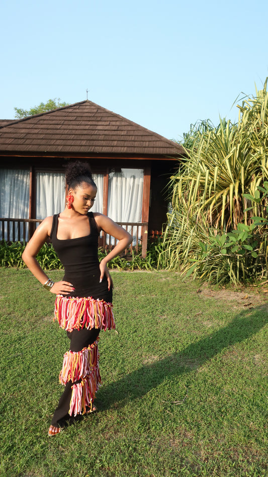 Mali Sunset Fringe Maxi Dress