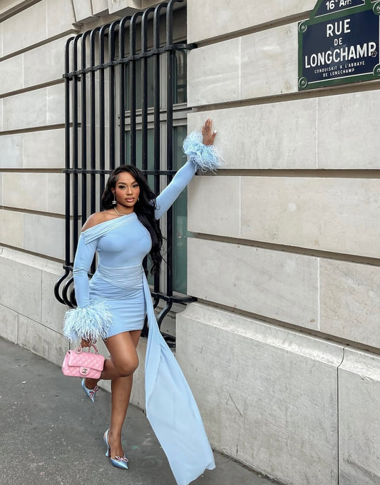 Powder Blue Riley mini dress.