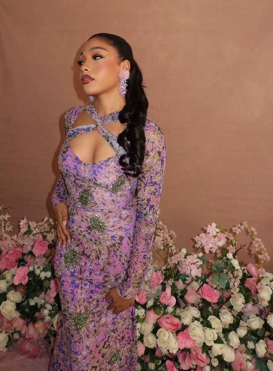 Lilac Embellished Mesh dress