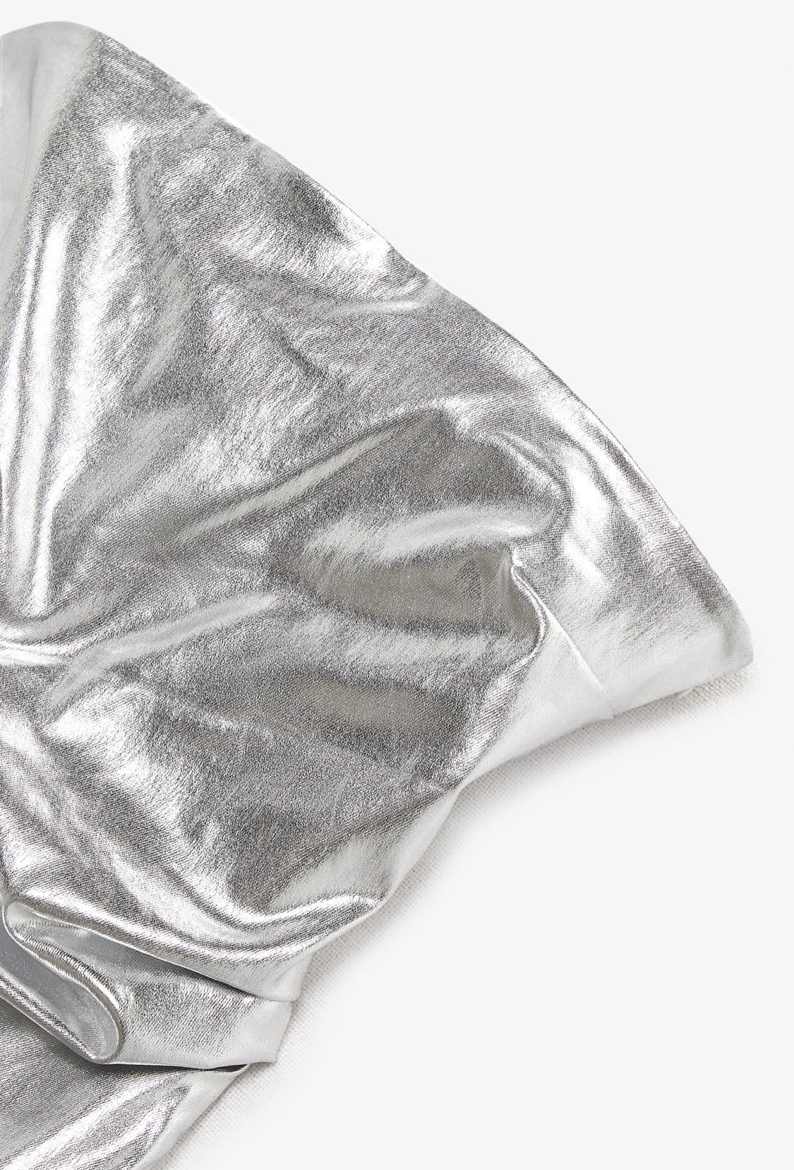 Emani Metallic Strapless dress in silver.