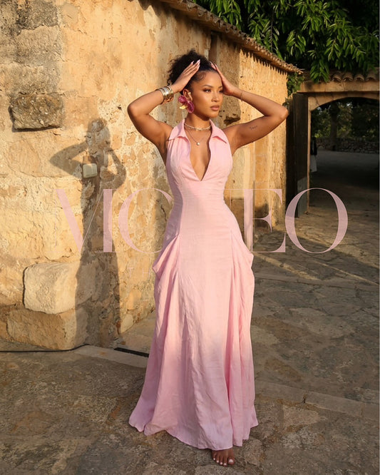 Zaela Linen maxi in cotton candy.