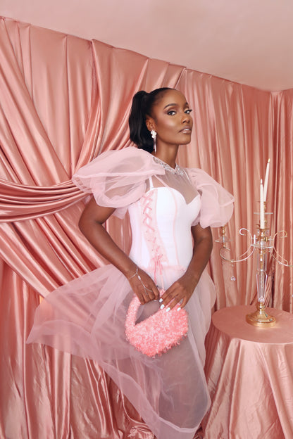 Chloe Bejewelled throw on in blush