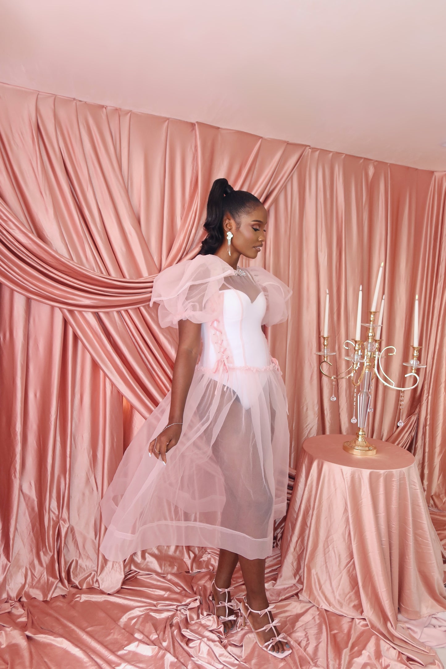 Chloe Bejewelled throw on in blush