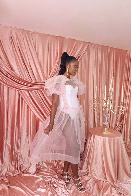 Chloe Bejewelled throw on in blush