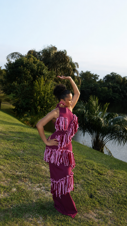 Jorja Fringe Maxi in grape.